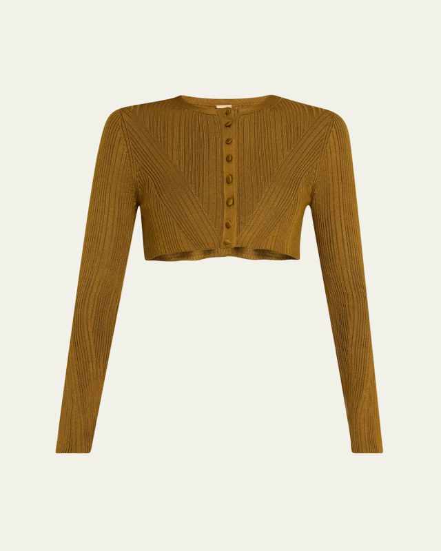 Crop Silk Engineered Rib Cardigan
